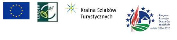 Logotypy dofinansowania UE: Fundusze Europejskie, Rzeczpospolita Polska, Unia Europejska, LEADER