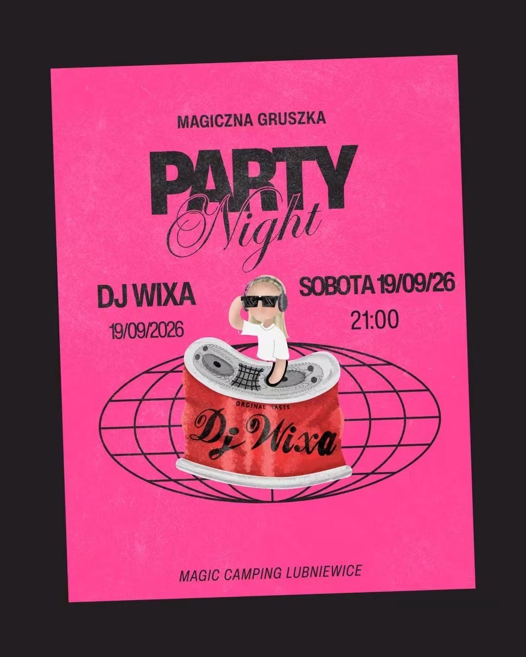Plakat wydarzenia Party Night w Magicznej Gruszce, 19 września 2026, Restauracja Magiczna Gruszka, Magic Camping, Lubniewice
